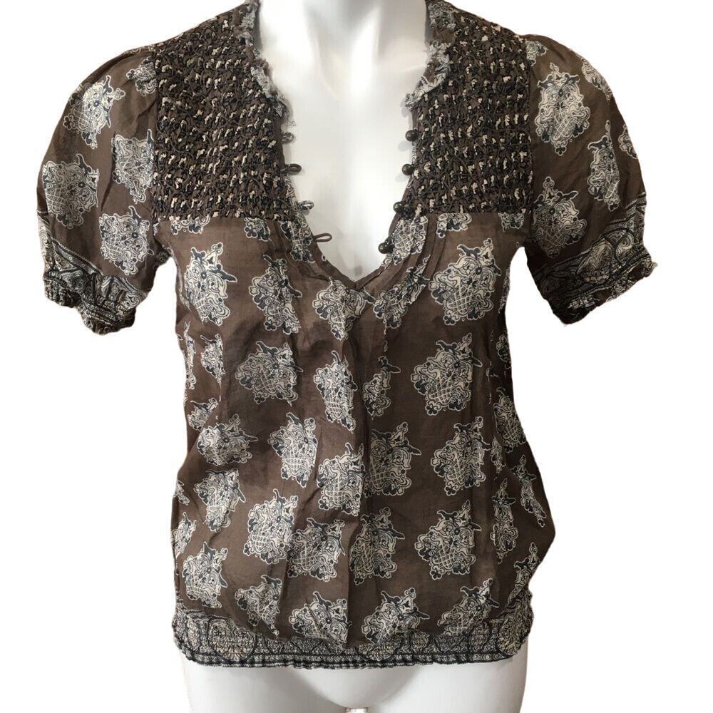Joie Women's Blouse Size Small Smocked Boho Floral Top Sz S Short Sleeve top